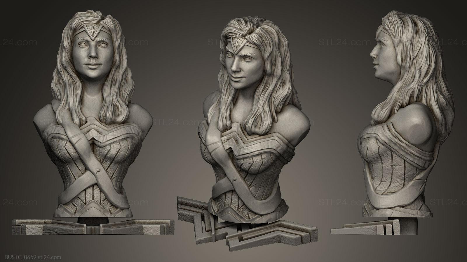 Бюсты и барельефы известных личностей (Удивительная женщина, BUSTC_0659) 3D модель для ЧПУ станка